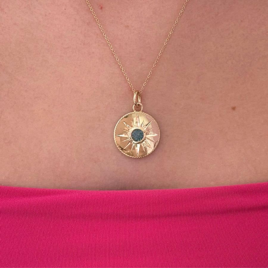 Engraved Montana Sapphire Compass Pendant