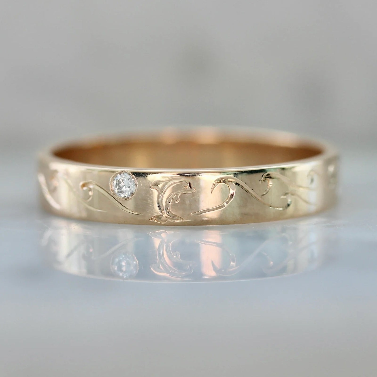 3779 Engraved Ocean Inspired Diamond Wedding Band