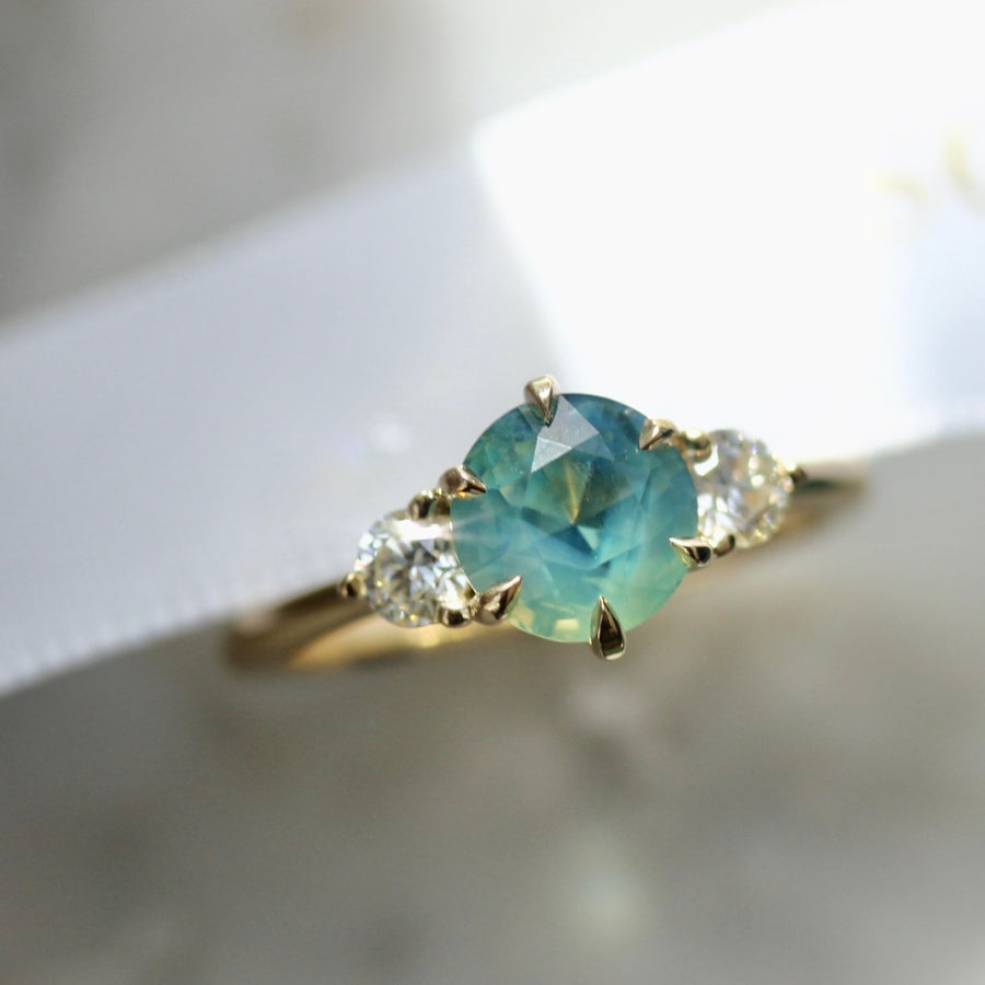 Foxtrot Teal Round Brilliant Cut Sapphire Ring