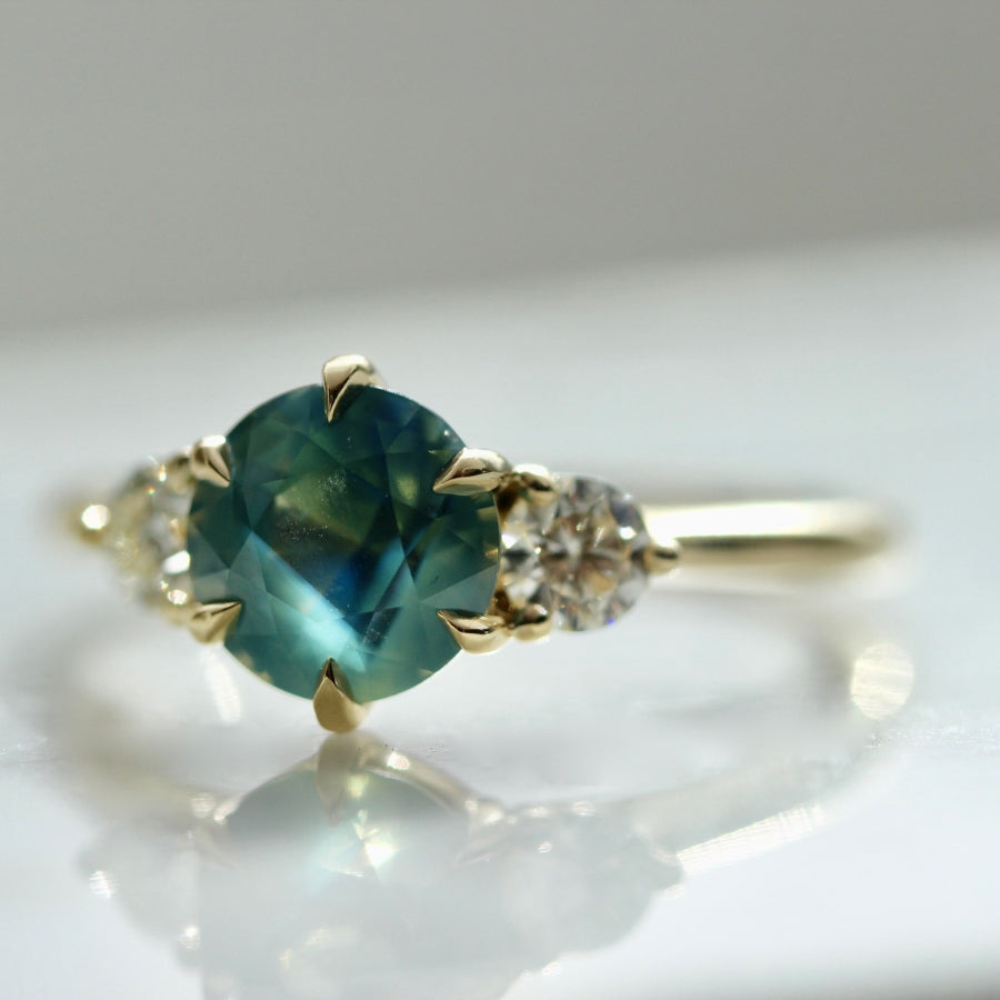 Foxtrot Teal Round Brilliant Cut Sapphire Ring