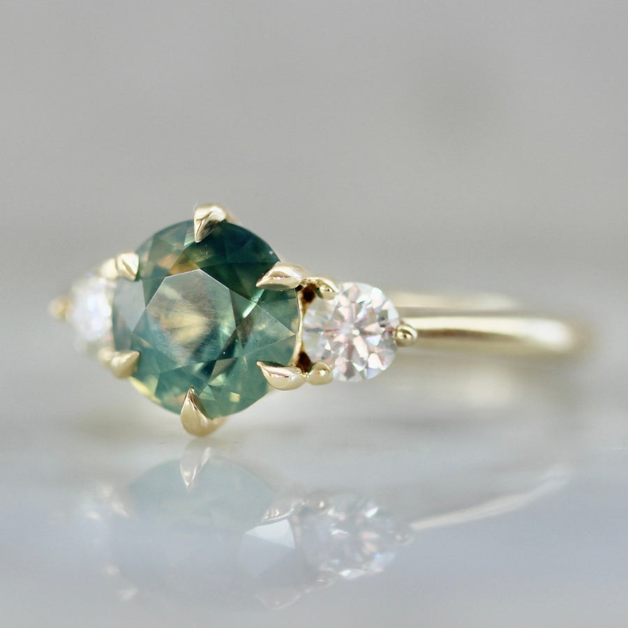 Foxtrot Teal Round Brilliant Cut Sapphire Ring