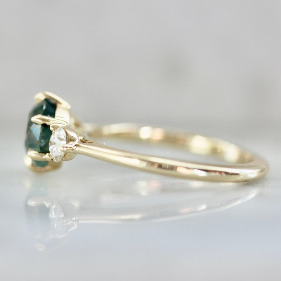 Foxtrot Teal Round Brilliant Cut Sapphire Ring