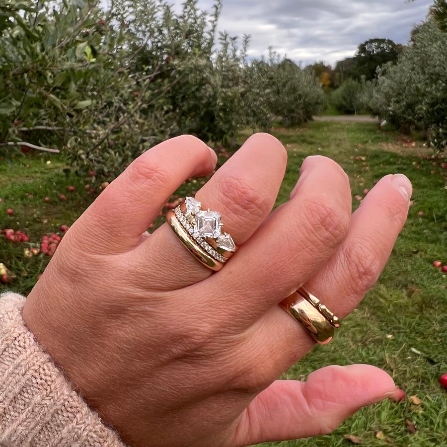 gem breakfast gold ring stacks