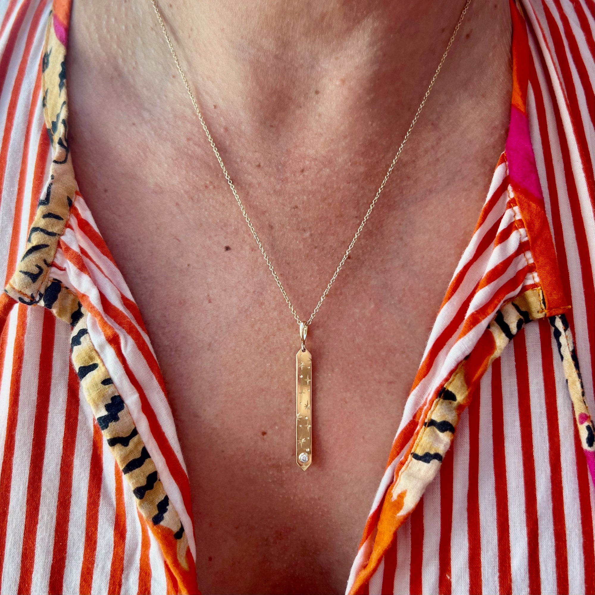 Gem Breakfast Star engraved pendant