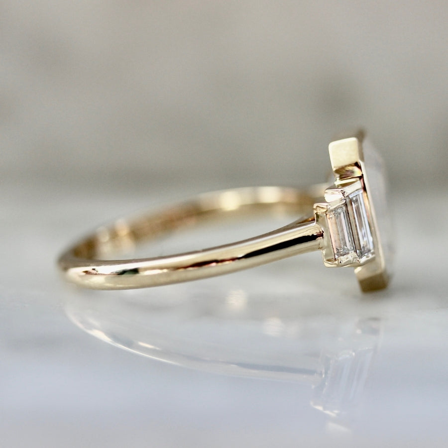 Ghost White Emerald Cut Opalescent Sapphire Ring