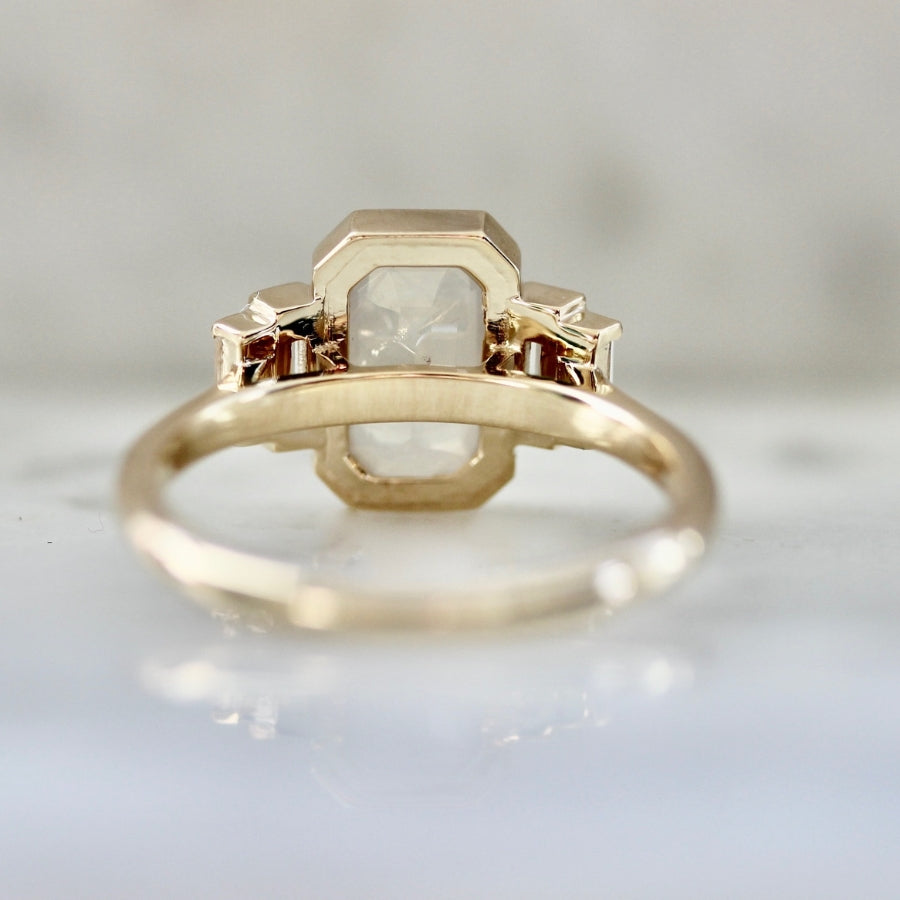 Ghost White Emerald Cut Opalescent Sapphire Ring