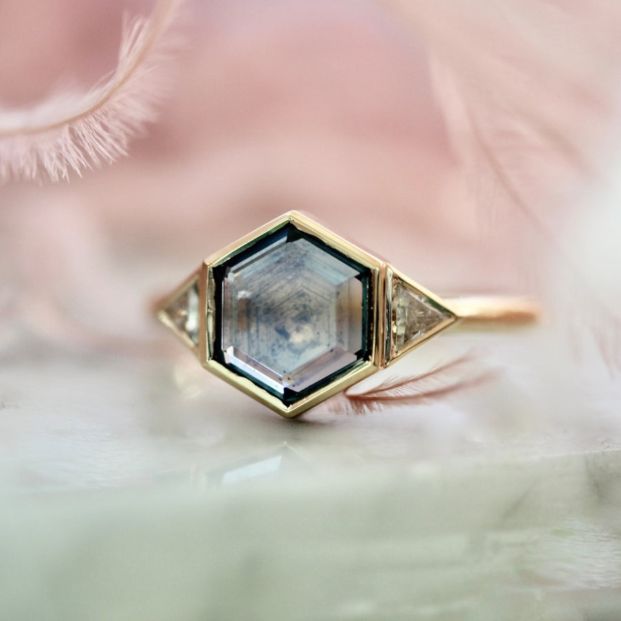 Giddy Up Blue Hexagon Portrait Cut Montana Sapphire Ring