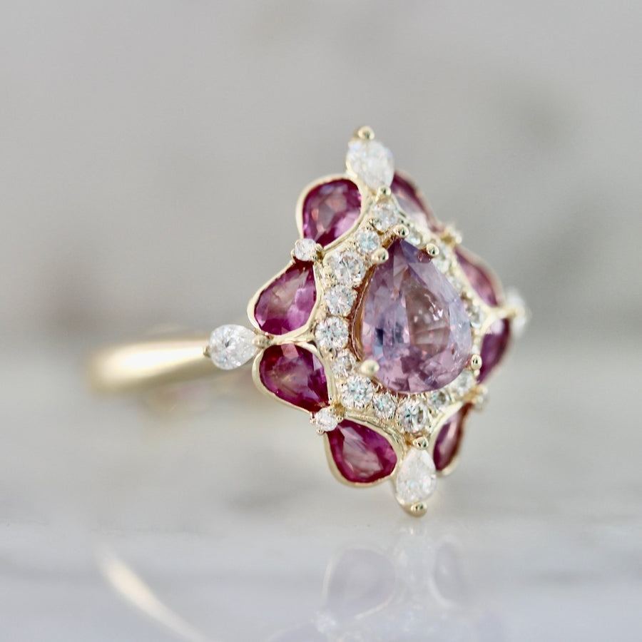 Girlie Pop Pink Pear Cut Montana Sapphire Ring