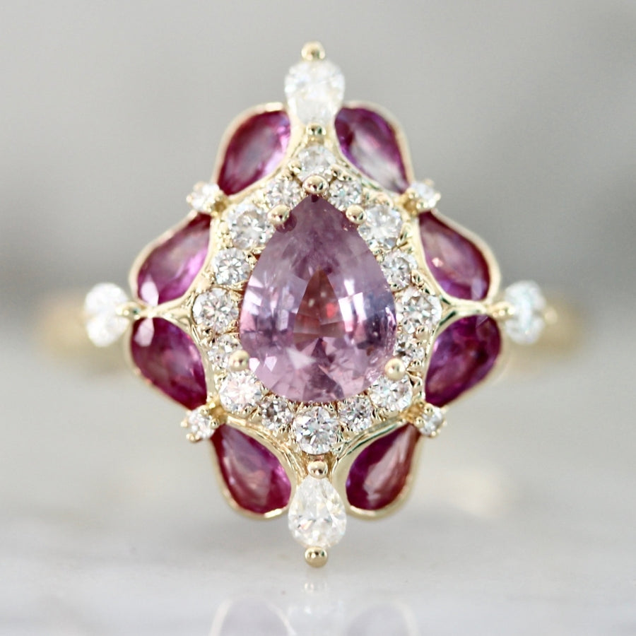 Girlie Pop Pink Pear Cut Montana Sapphire Ring