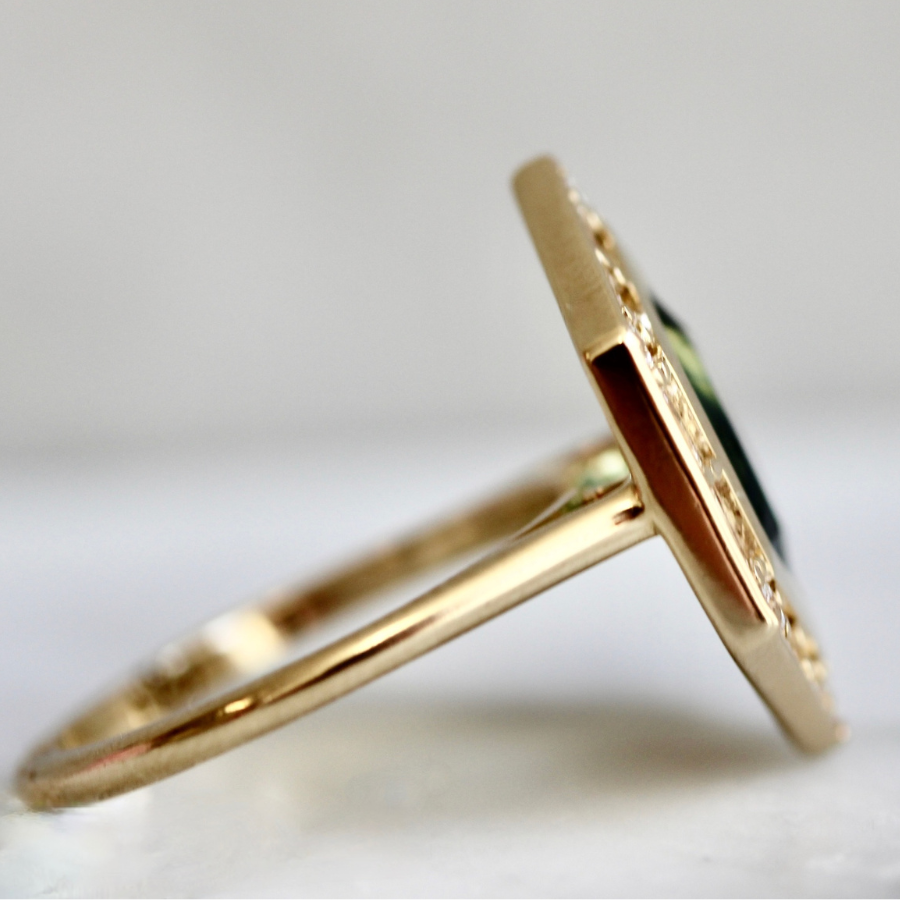 
            Green-Yellow Hexagon Cut Sapphire Ring