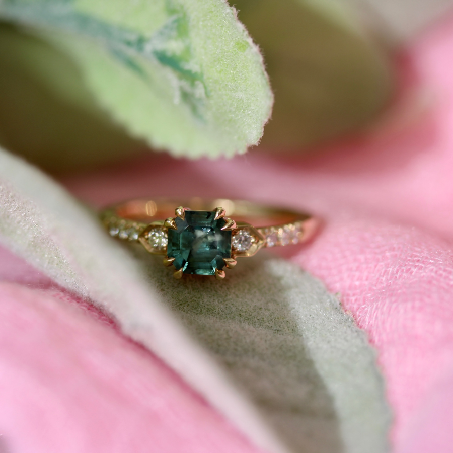 Green Asscher Cut Montana Sapphire Ring