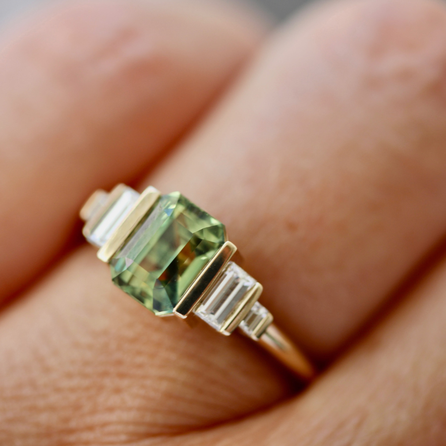 
            Green Emerald Cut Sapphire Ring