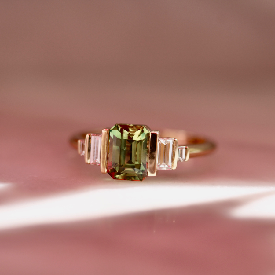 
            Green Emerald Cut Sapphire Ring