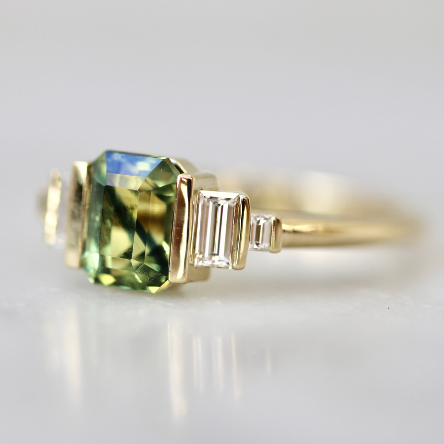 
            Green Emerald Cut Sapphire Ring