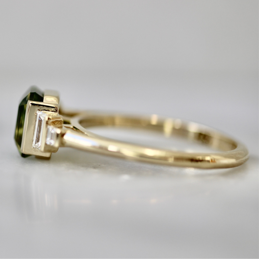 Green Emerald Cut Sapphire Ring