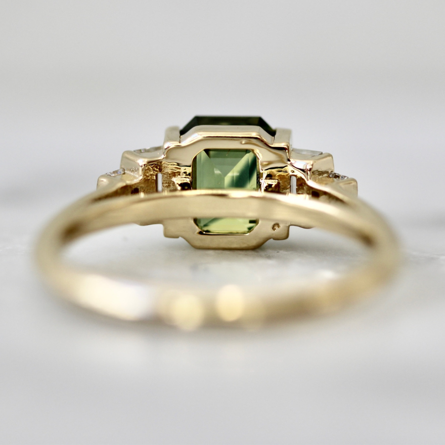 Green Emerald Cut Sapphire Ring