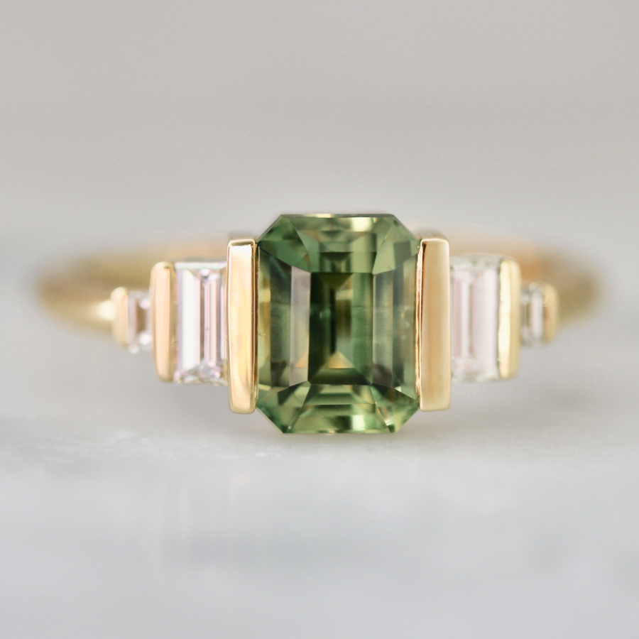 
            Green Emerald Cut Sapphire Ring