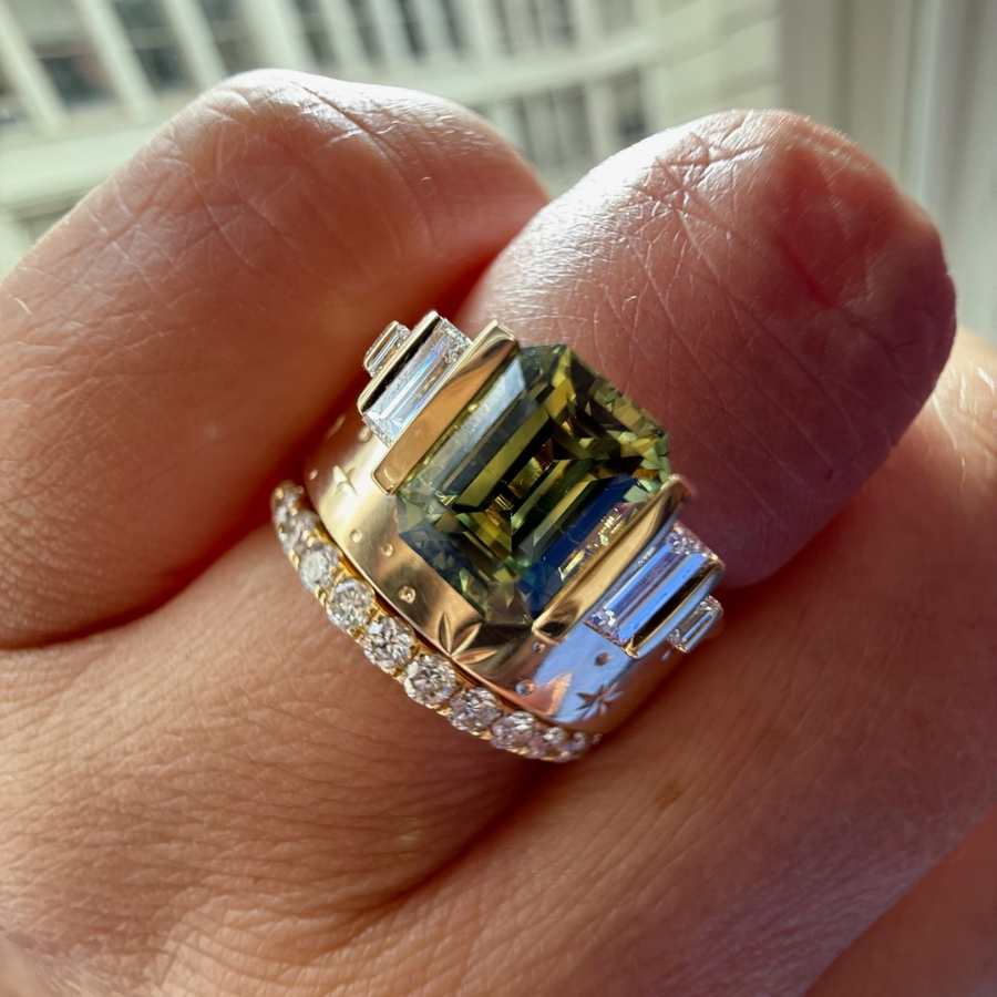 
            Green Emerald Cut Sapphire Ring