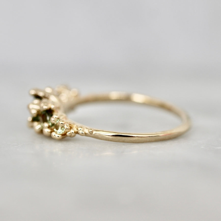 Green Round Cut Sapphire Cluster Ring