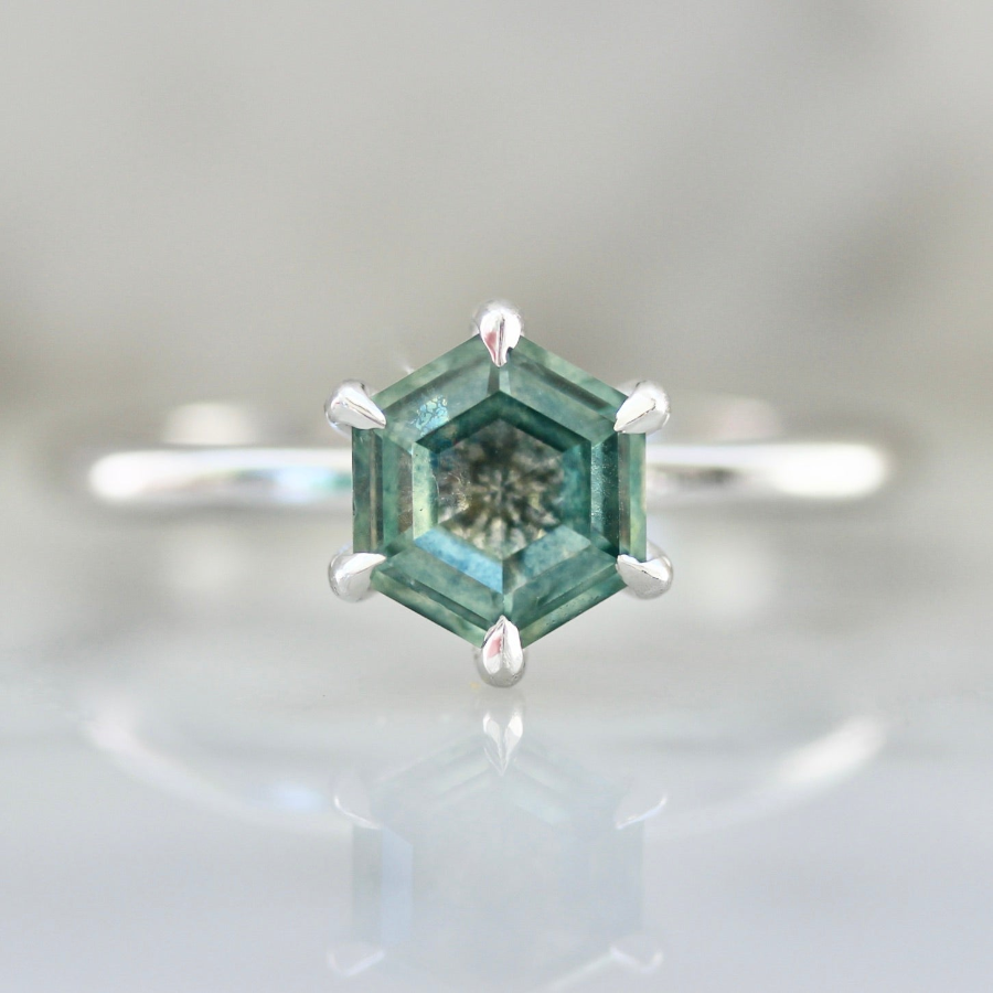 5669 Green Hexagon Sapphire Engagement Ring