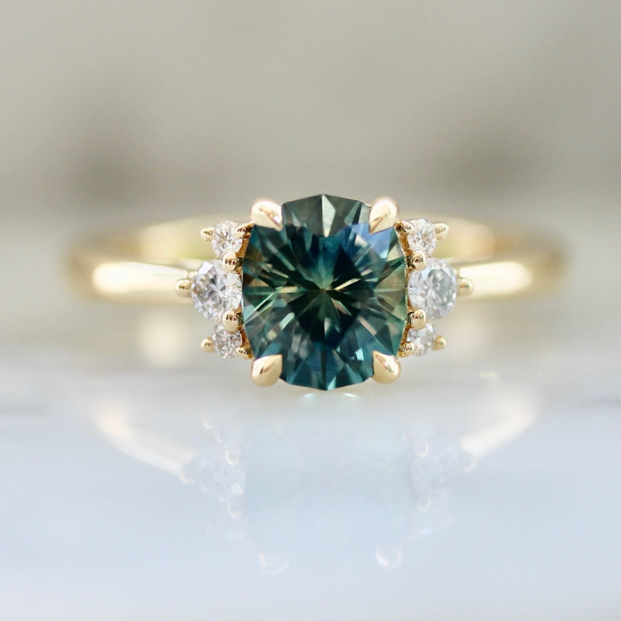 5462 Green Sapphire with diamonds engagement ring