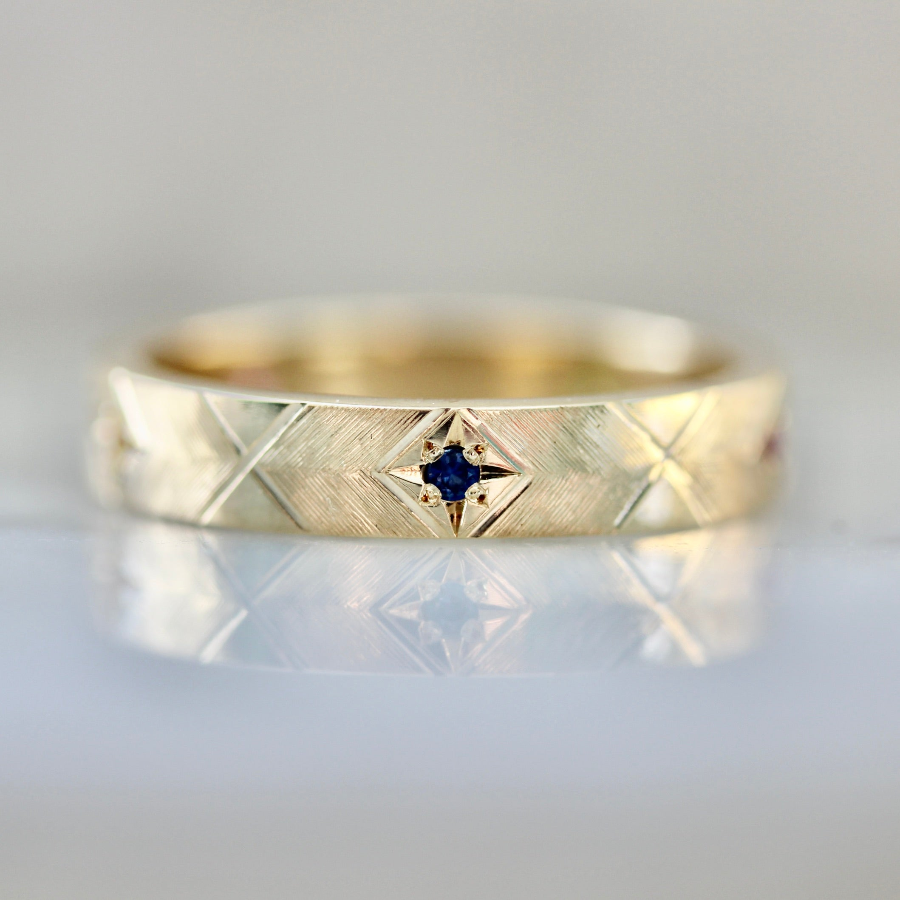 6400 Hand Engraved Sapphire Star Wedding Band
