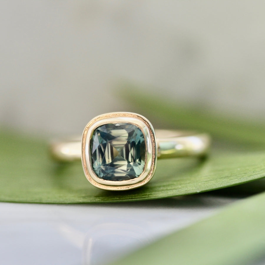 
            Hartford Teal Cushion Cut Sapphire Ring