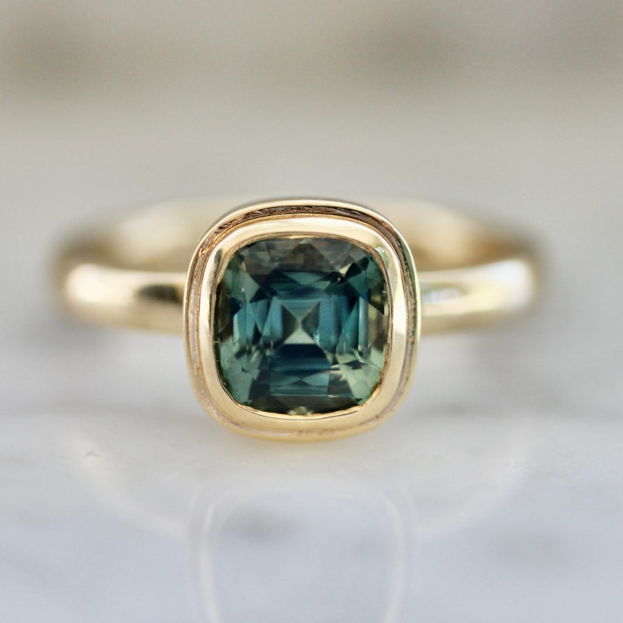 Hartford Teal Cushion Cut Sapphire Ring
