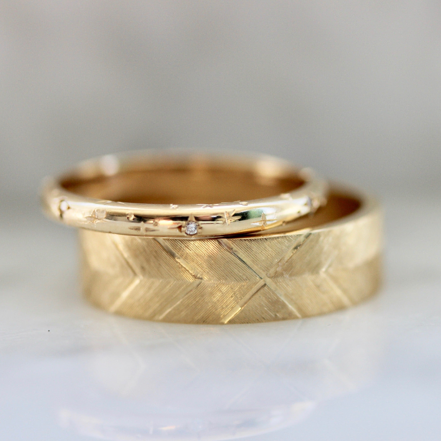 His_Hers_Gem_Breakfast_Wedding_Bands_6MM_Art_Deco_Men_s_Band_Celestial_Engraved_Band_2137