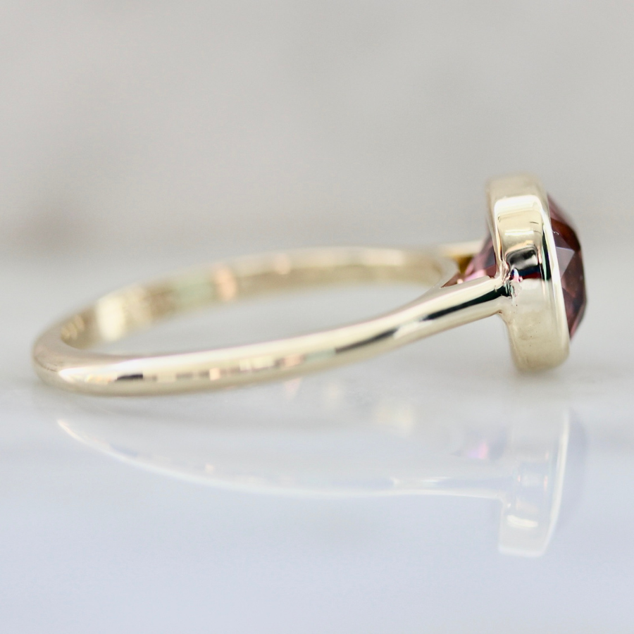 Hot Honey Pink-Peach Cushion Cut Tourmaline Ring