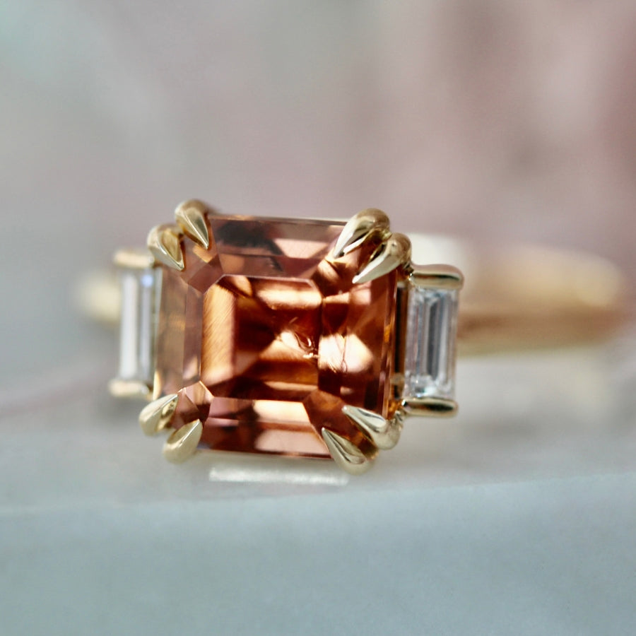 
            Hot Peach Asscher Cut Tourmaline Ring