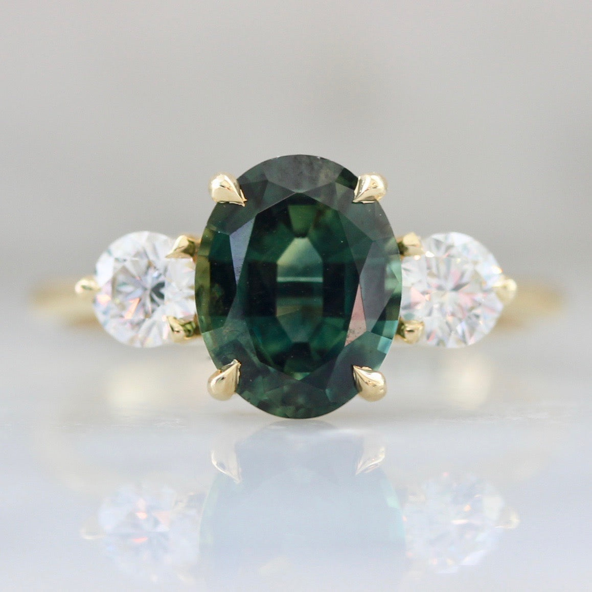 2827 Gem Breakfast Custom Green Sapphire & Diamond Ring in Yellow Gold 2827