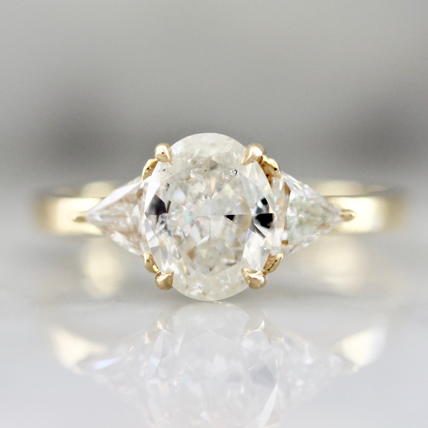 Gem Breakfast Custom Oval Cut Diamond Ring in 18k Yellow Gold with Squared Shank 2976