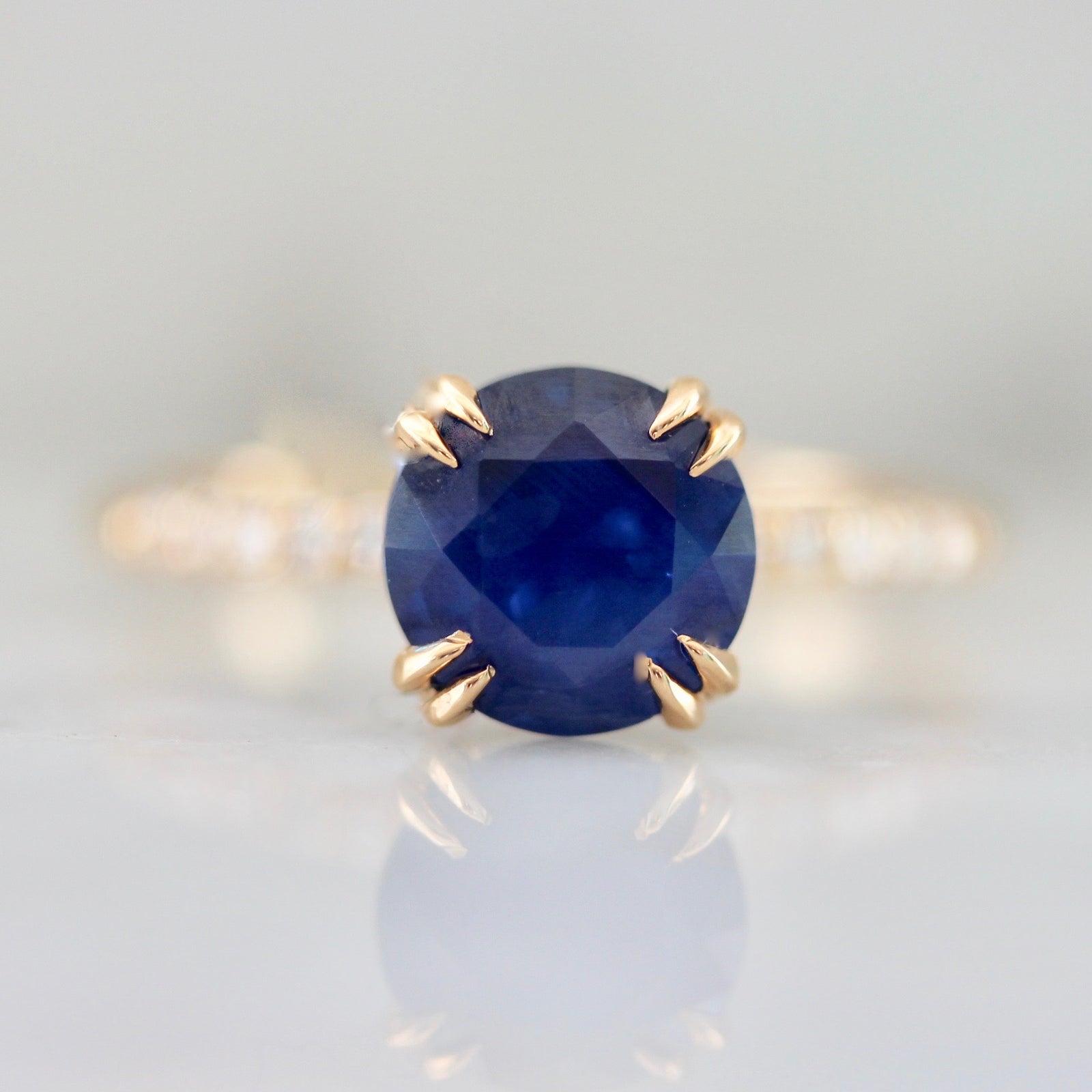 Blue Sapphire Double Claw Engagement Ring In Peach Gold 3116