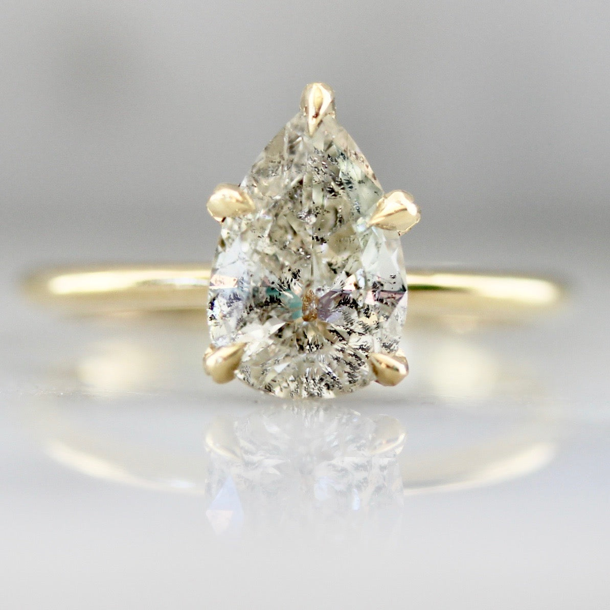 Gem Breakfast Pear Cut Salt & Pepper Diamond Ring in 18k Yellow Gold 2992