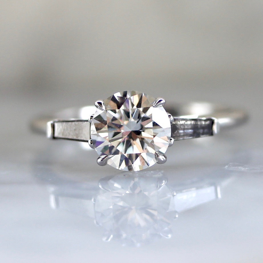 1771 Round Cut Engagement Ring with Salt & Pepper Tapered Baguettes In White Gold