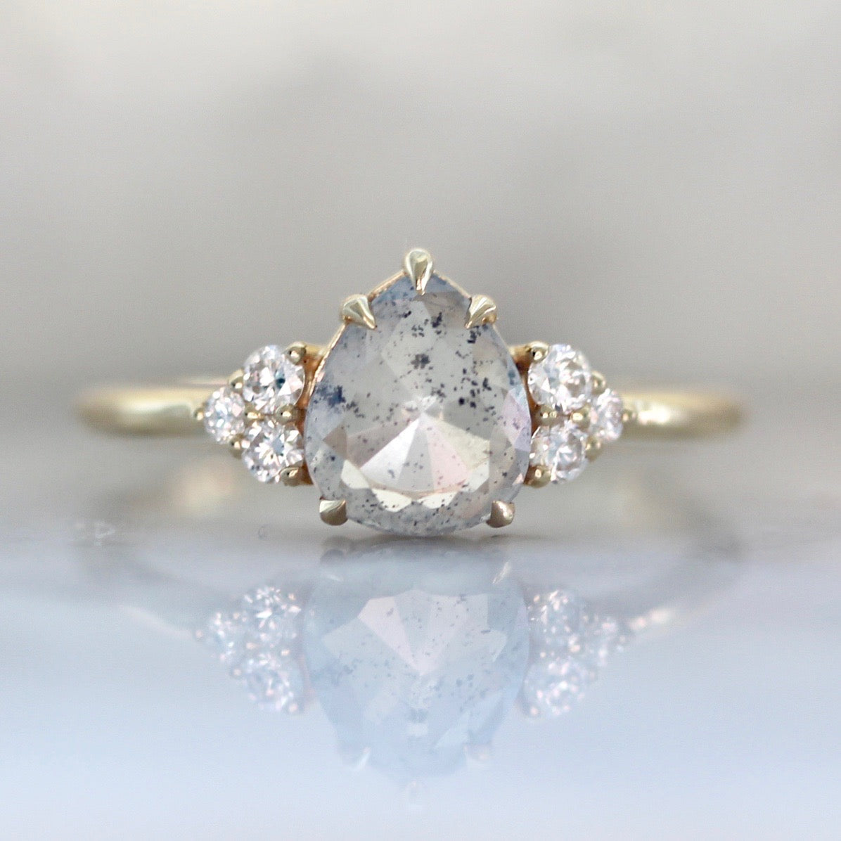 1787 - Dove Grey Rose Cut Pear Diamond Ring in Yellow Gold