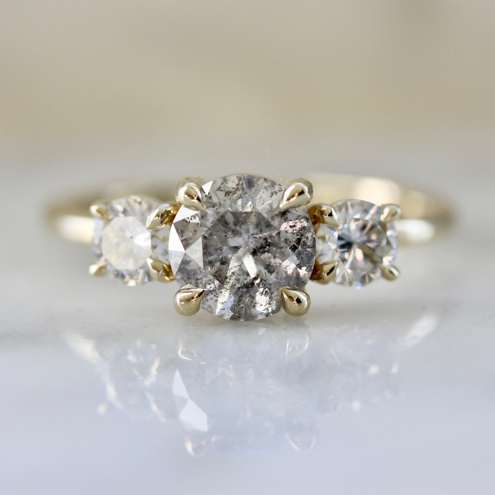 Salt & Pepper Three Stone Engagement Ring