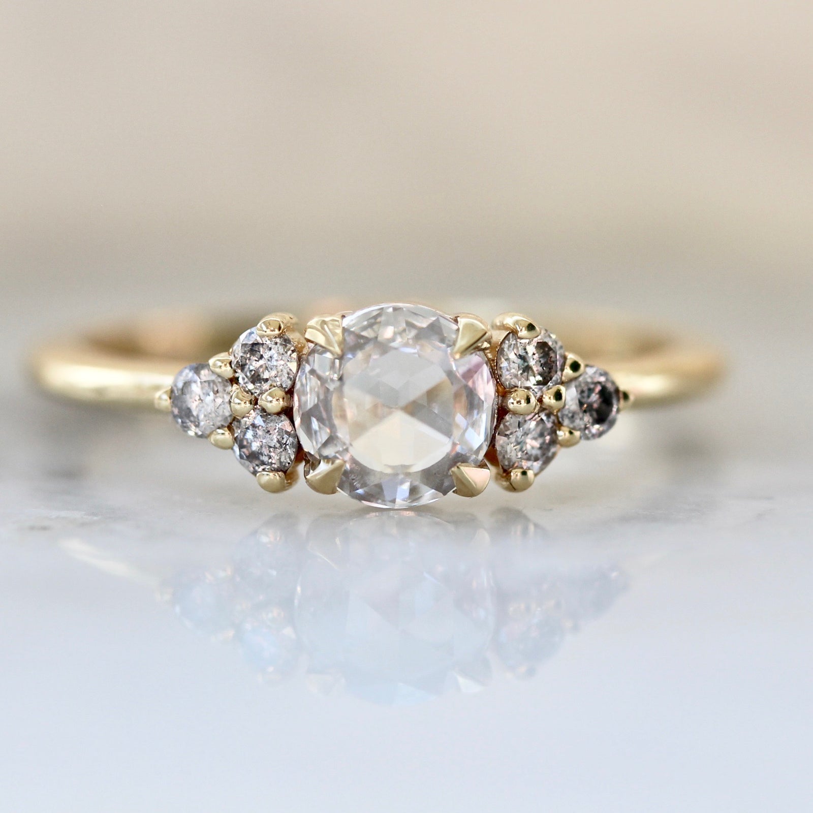 White Rose Cut Diamond Ring In Yellow Gold