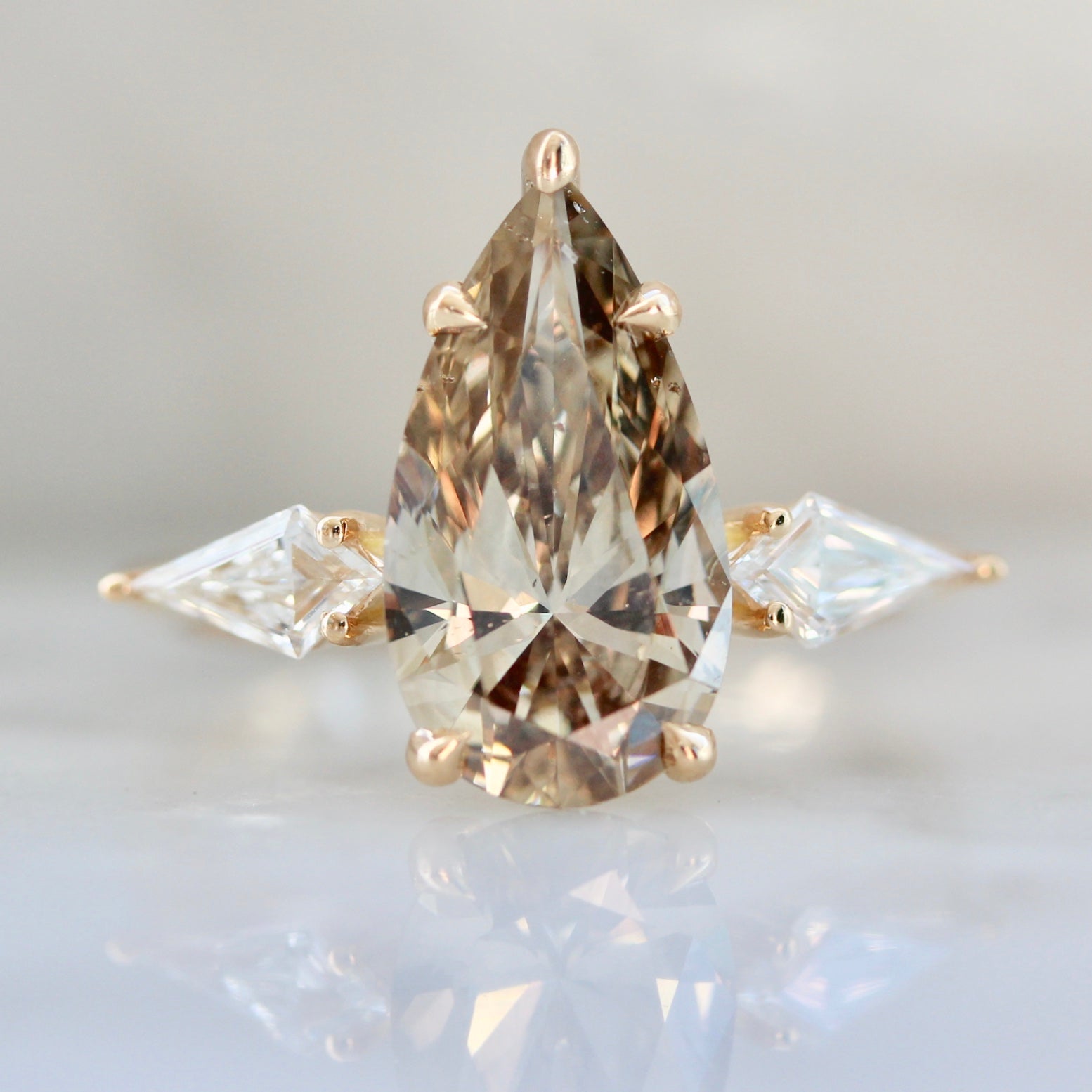 3697 Champagne Diamond & Kite Ring In Peach Gold