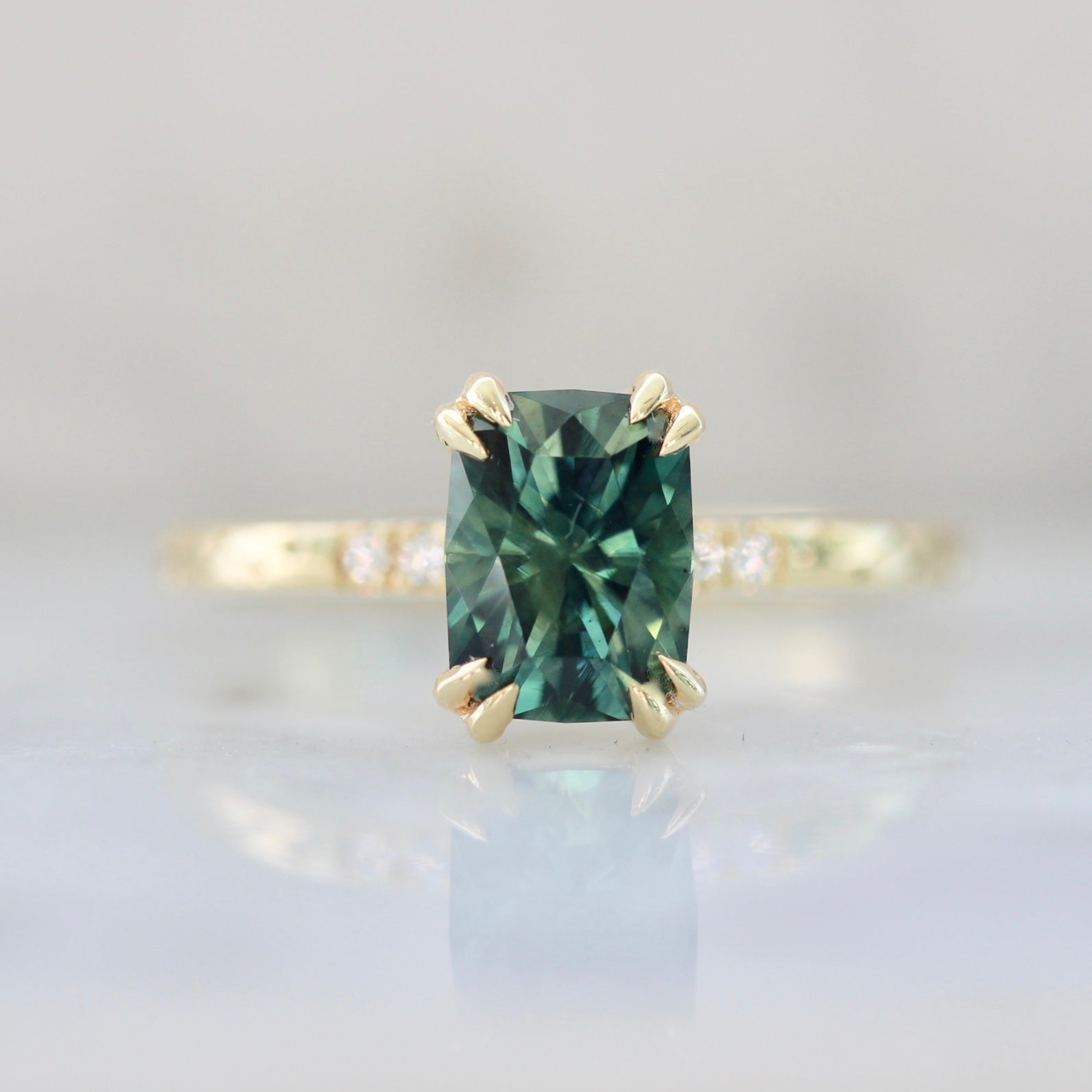 3931 Radiant Cut Sapphire with Star Engraved Band