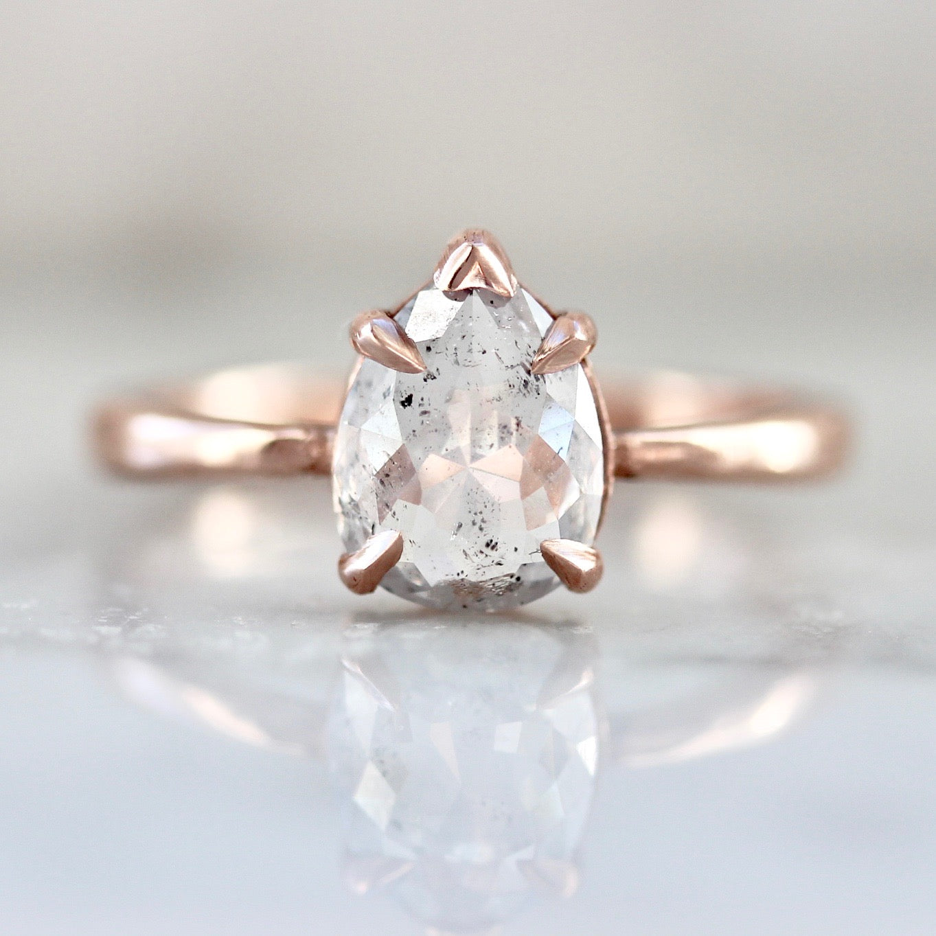 Salt & Pepper Rose Cut Diamond Ring in Rose Gold 1305