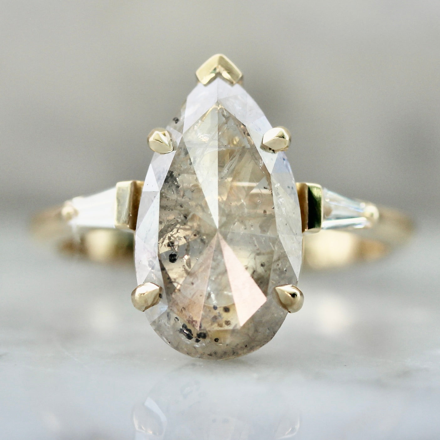 3954 Grey Rose Cut Pear Ring With Tapered Baguettes