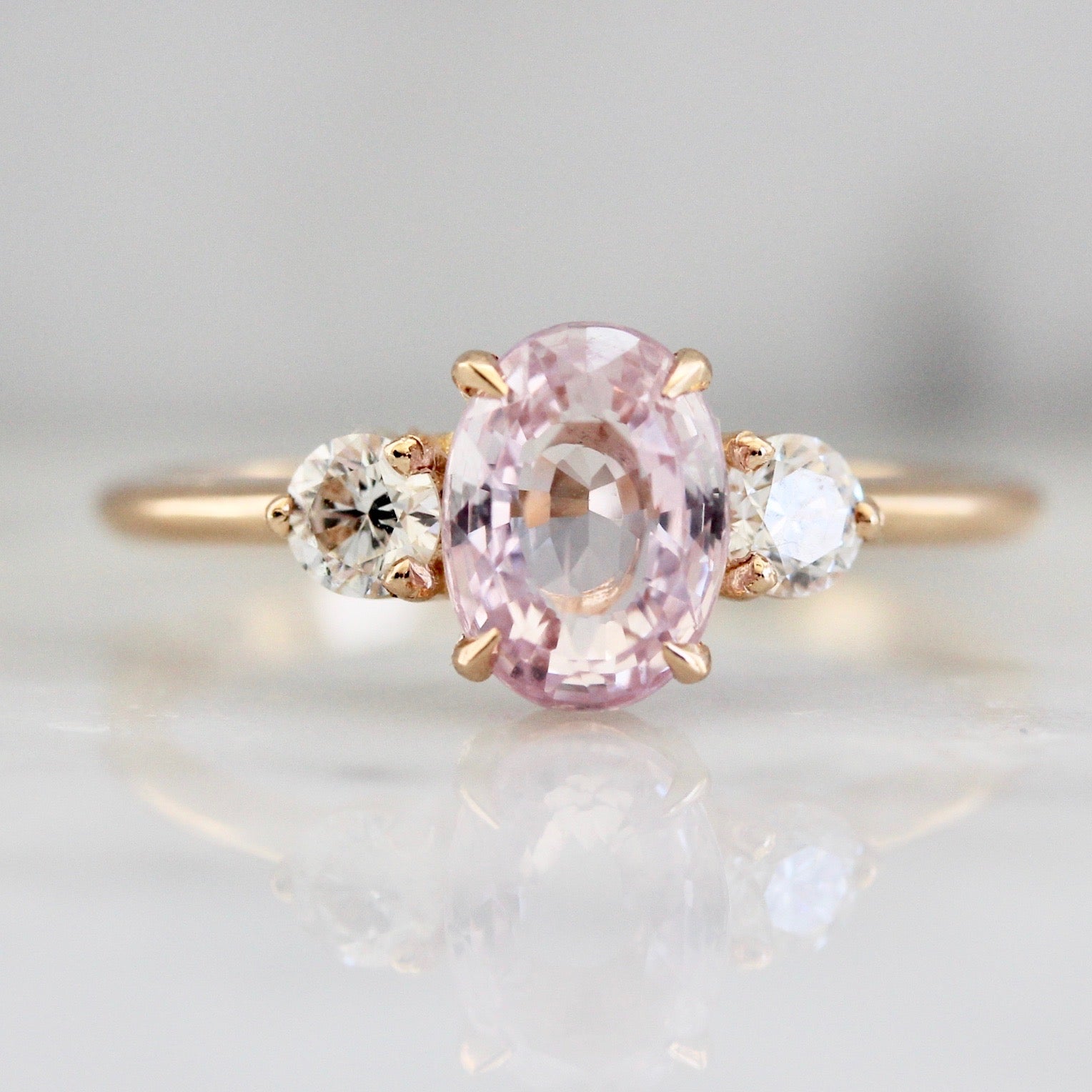 Pink Oval Cut Sapphire Ring with Diamonds in 18k Peach Gold 2264