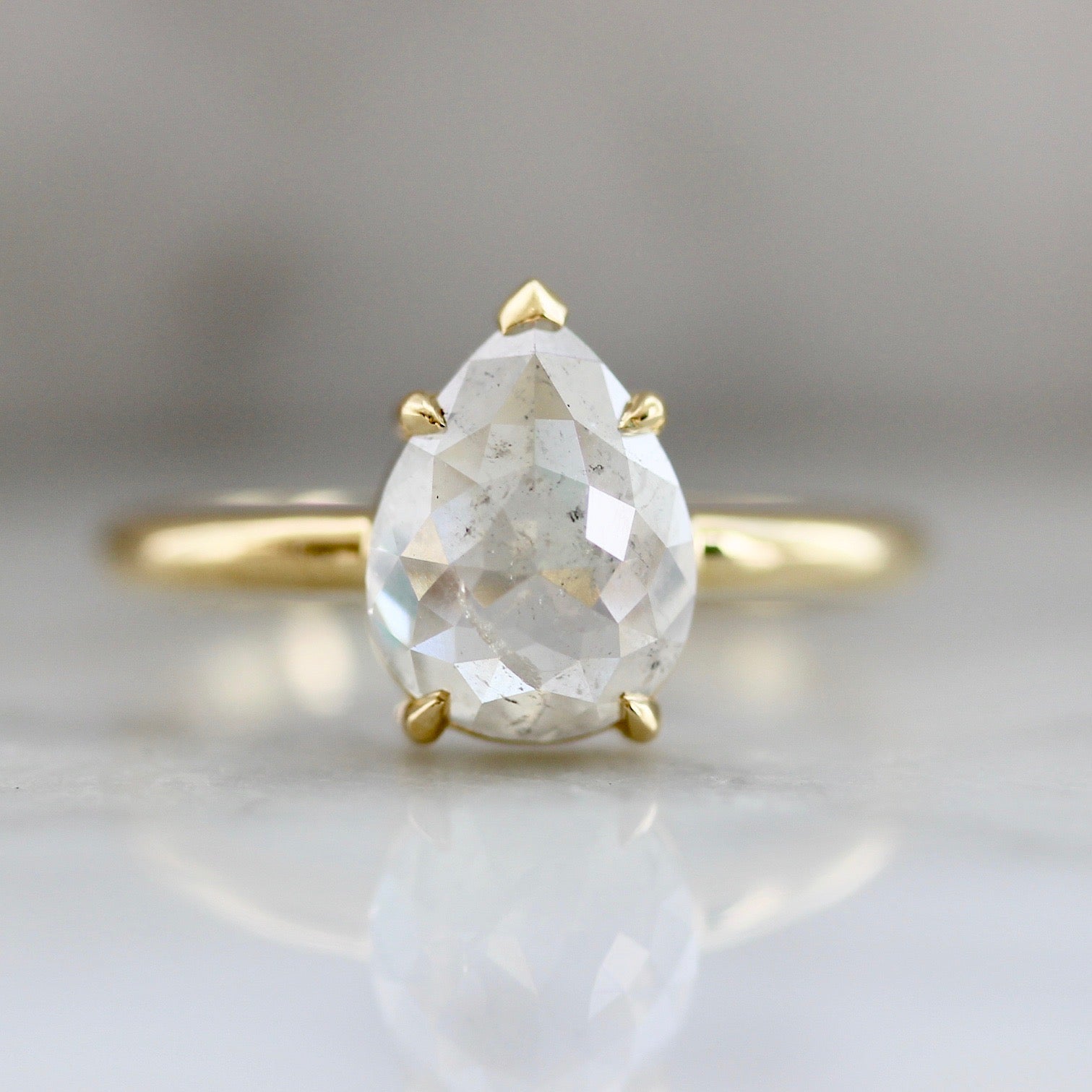 Rose Cut Pear Diamond Ring in 18k Yellow Gold 