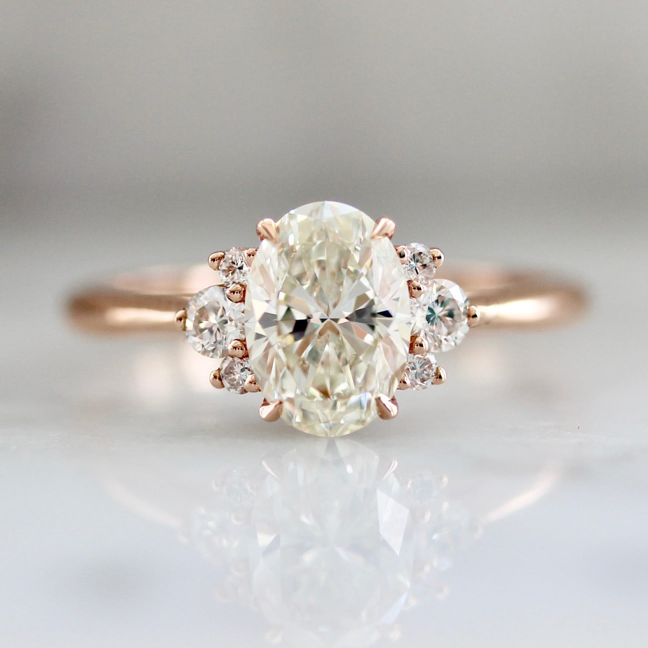 Rose Cut Seven Stone Diamond Ring with Champagne Diamond Center in 18k Rose Gold - Gem Breakfast Mirella