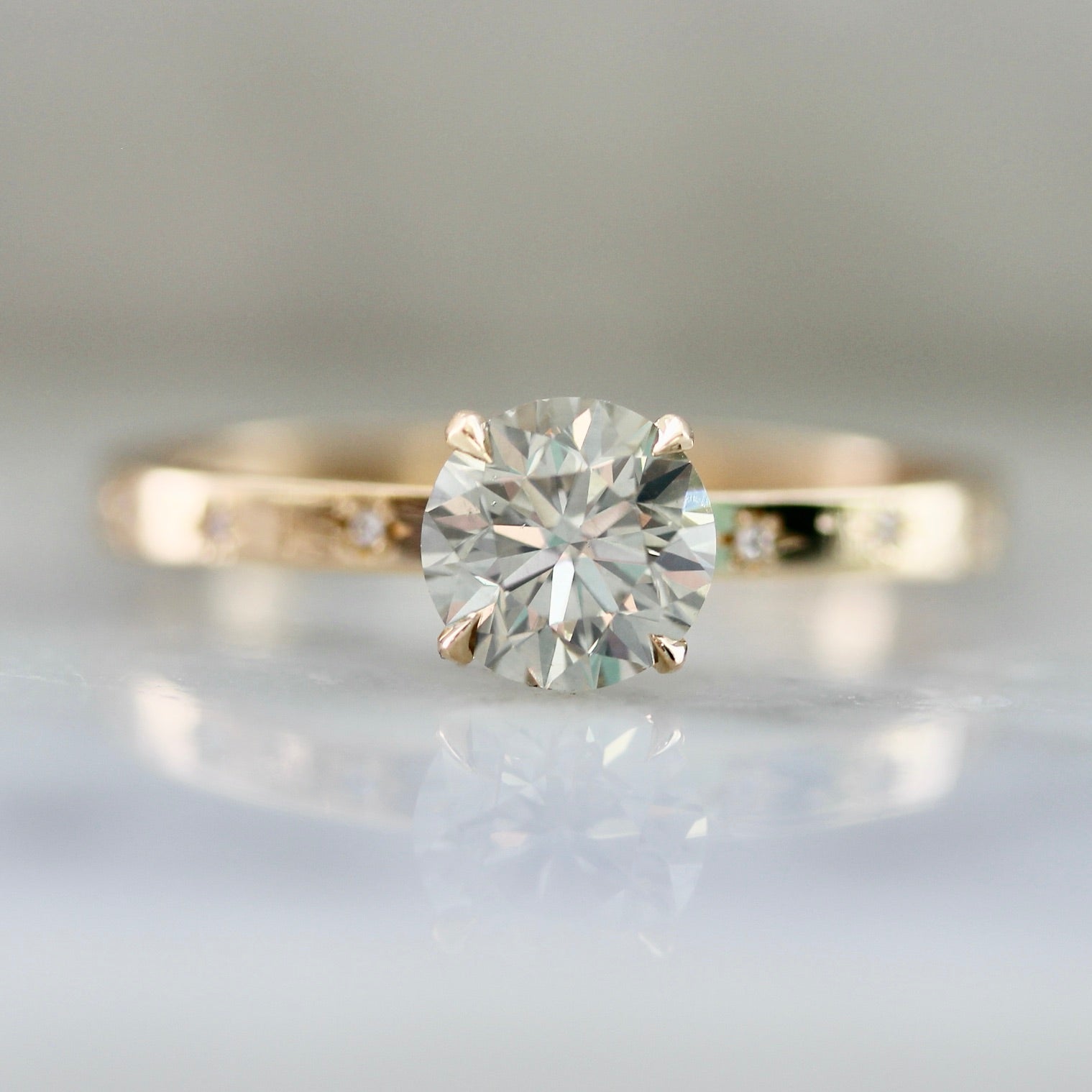 4074  Fancy Grey Diamond Ring in Peach Gold With Starborn Setting