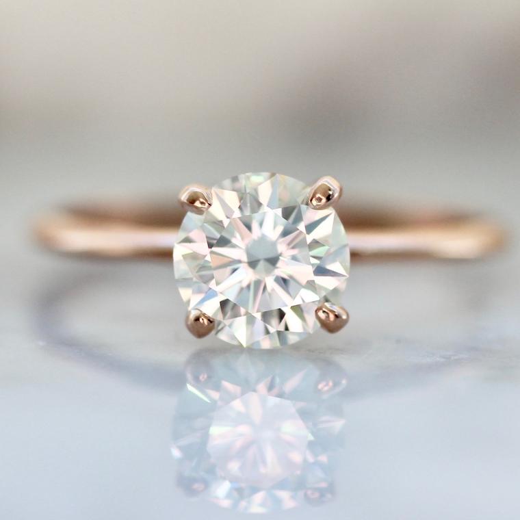 Round Brilliant Cut Diamond Ring in 18k Rose Gold Stella Solitaire Setting Gem Breakfast Custom