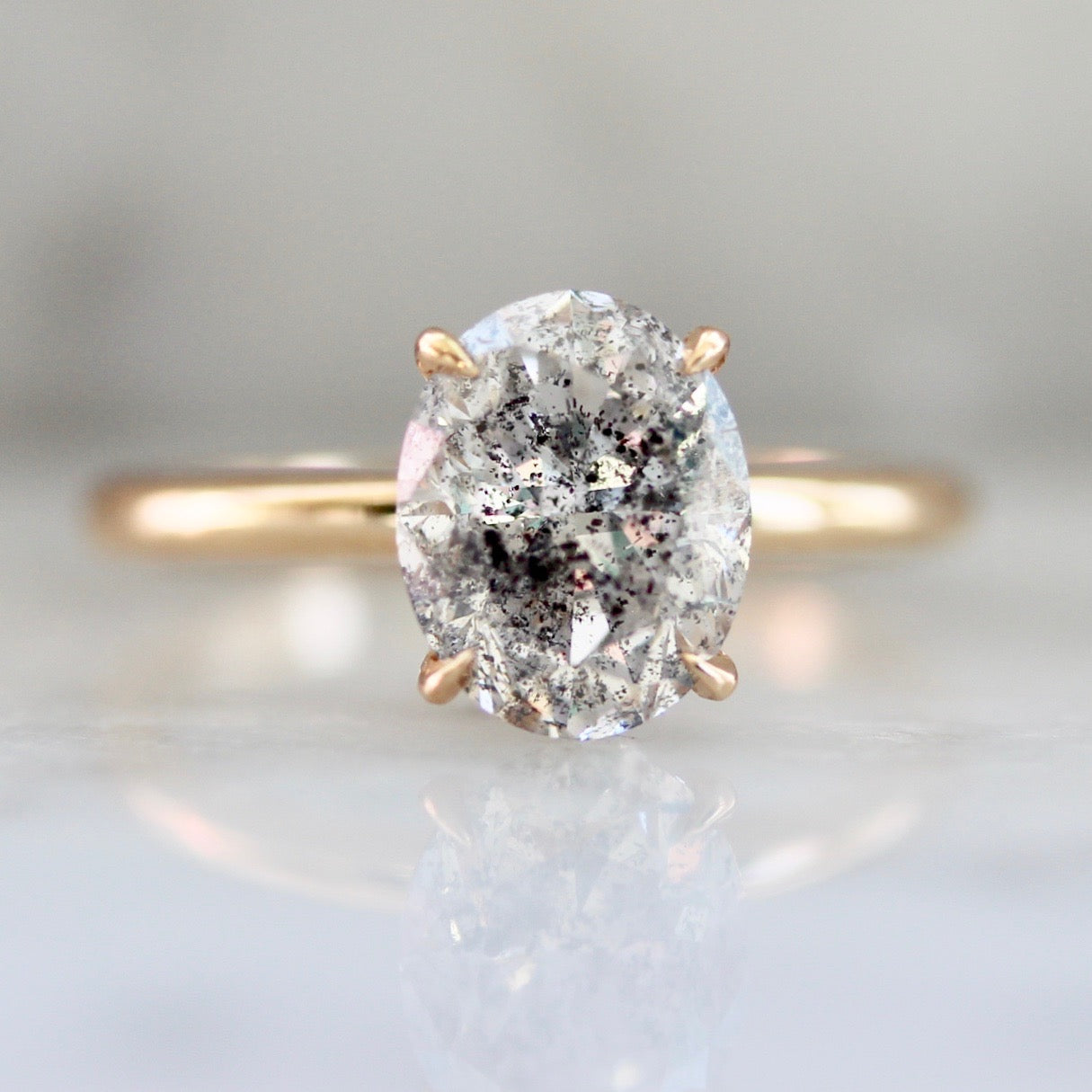 2502 Gem Breakfast Salt & Pepper Oval Cut Diamond Ring in Peach Gold