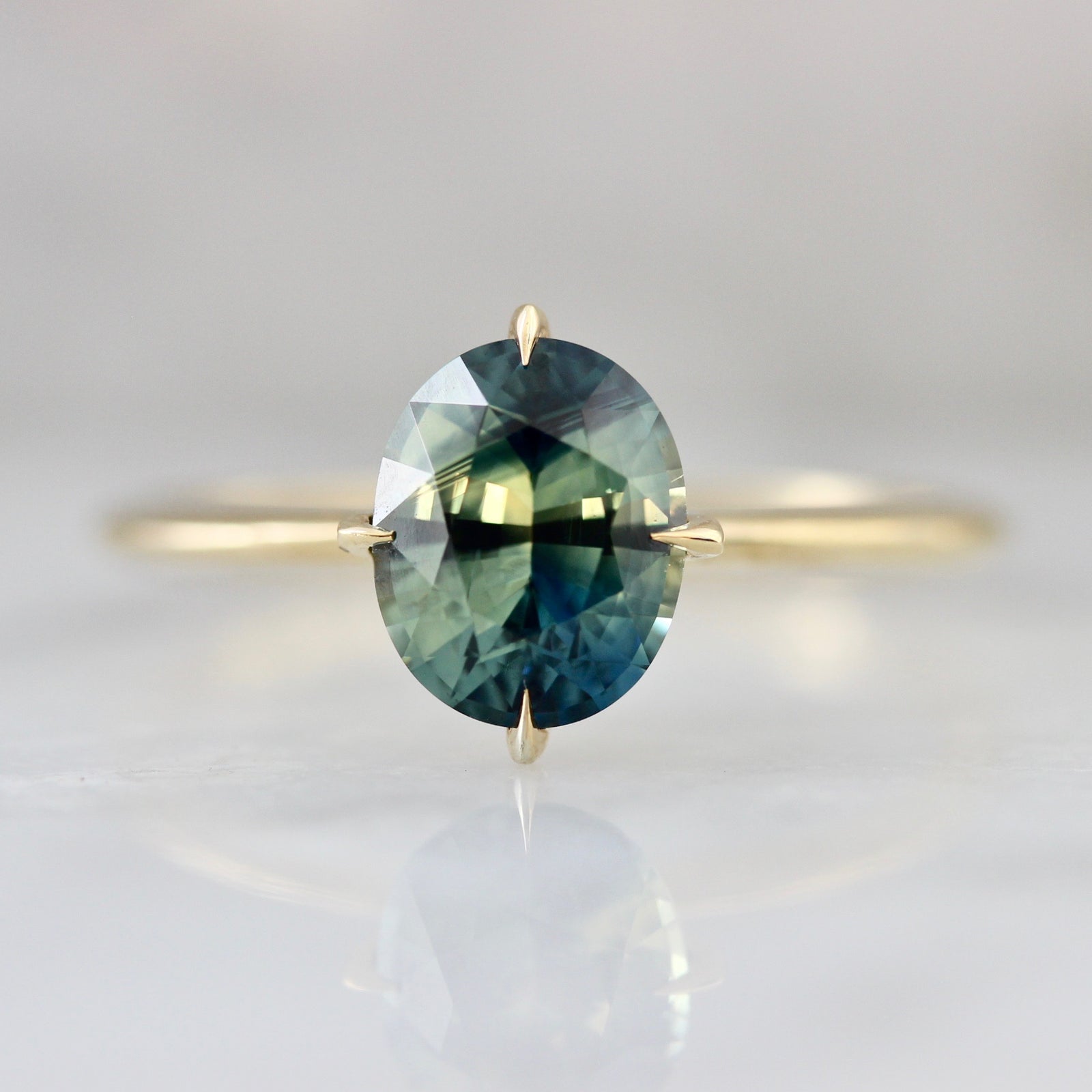 Four Prong Compass Set Sapphire Engagement Ring in 18k Yellow Gold - Gem Breakfast Custom 2389